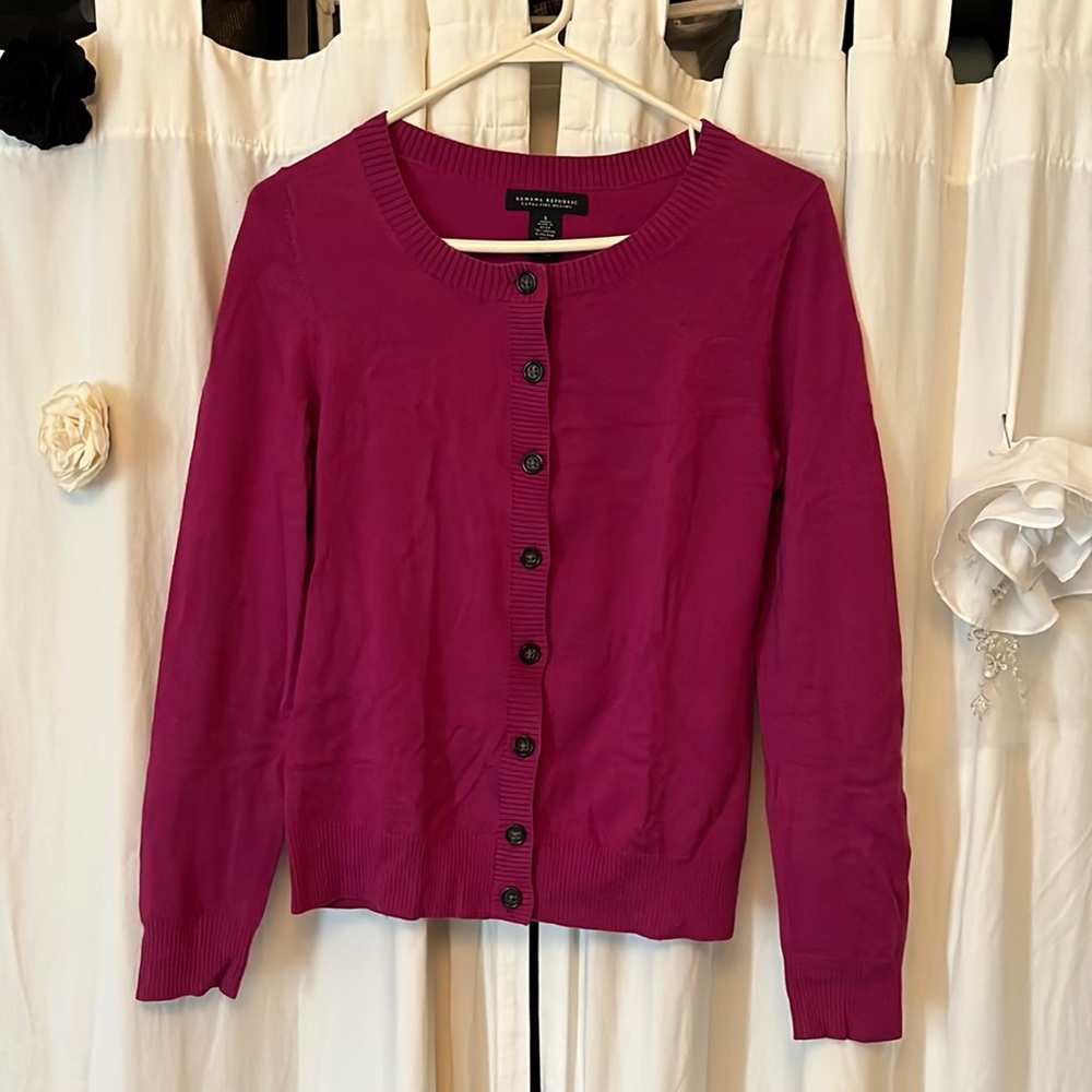 Pinkish purple fine merino wool cardigan